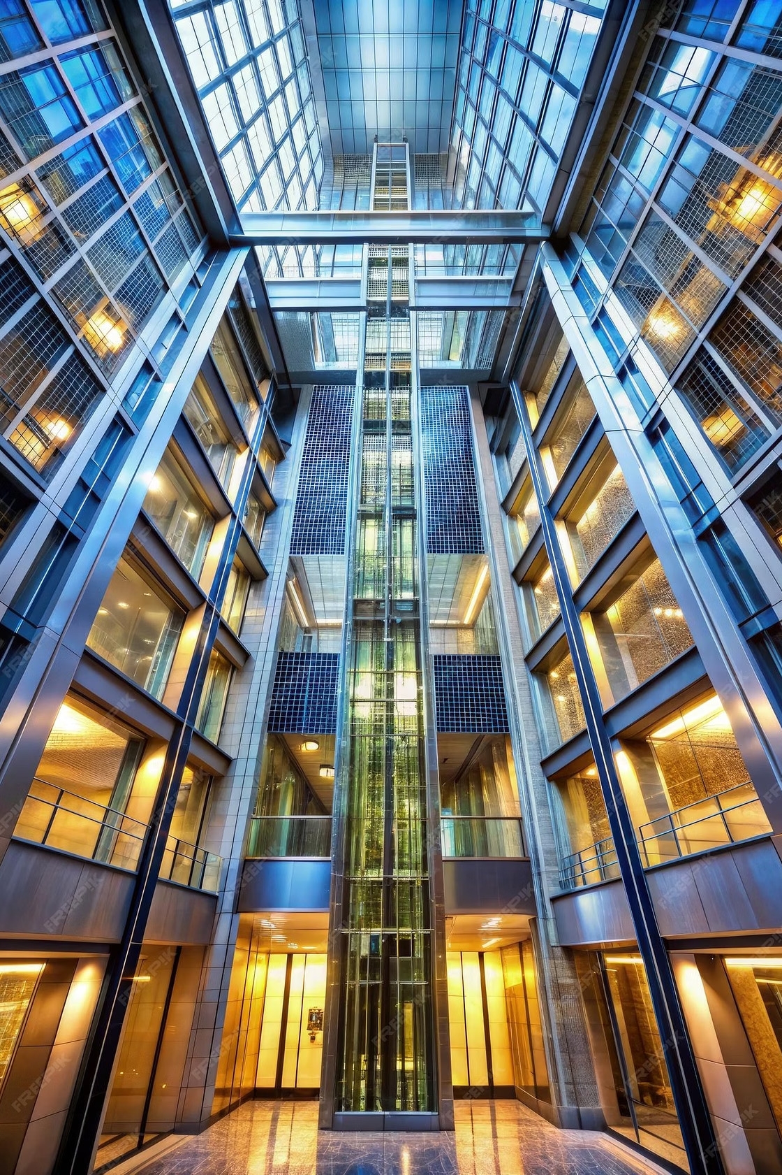 Modern glass elevator atrium installation