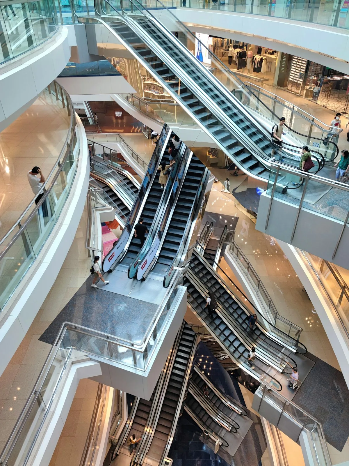Escalators in a modern shopping mall